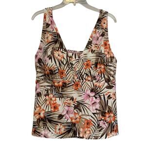 Lands’ End Floral Tankini Top 18W Adjustable Straps Tummy Control